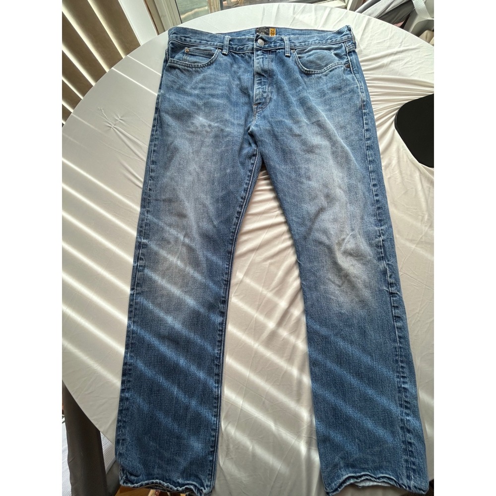 J.Crew 770 Straight Fit Jeans Mens 36x32 Blue Cotton Denim Button Fly Wash